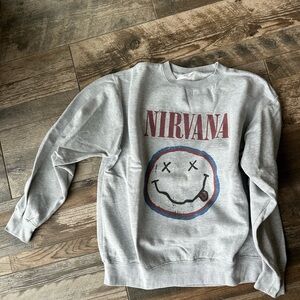 NIRVANA Gray Crewneck with Smiley Graphic
